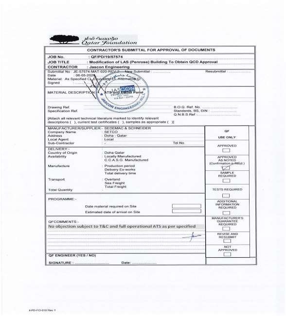 Fixed Operations Service Form Operation & Maintenance Project – SETCO